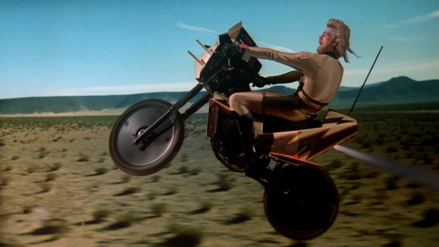 Megaforce (1982) - Barry Bostwick on his flying rocket cycle